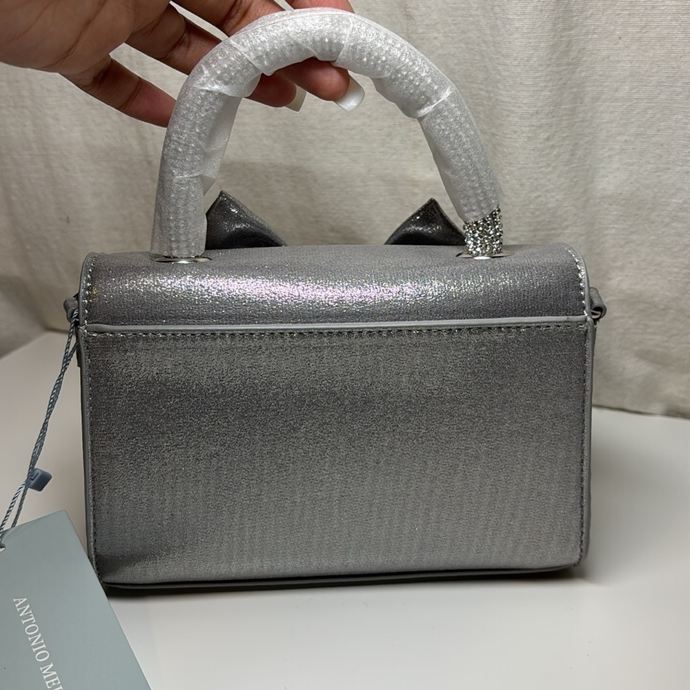 Antonio Melani Metallic Bow Top Handle Satchel Bag In Silver | NWT - Picture 7 of 13